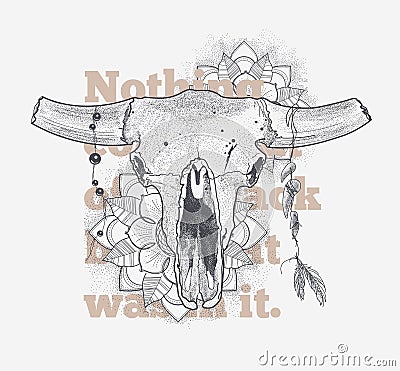 Dotwork animal skull with modern street style attributes. Grunge print template. Vector art. Vector Illustration