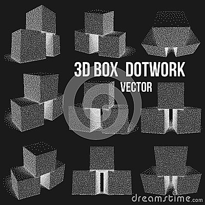 Dotwork Halftone Vector Boxes Set Vector Illustration