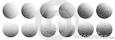 Dotwork noise gradient circles. Black noise stipple dots patterns. Dotted vector set Vector Illustration