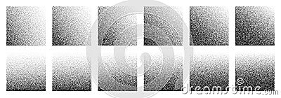 Dotwork noise gradient squares. Black noise stipple dots patterns. Dotted vector set Vector Illustration