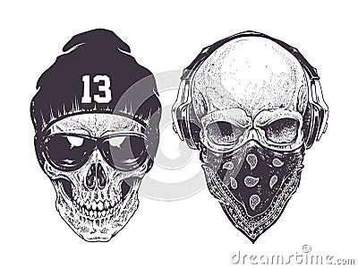 Dotwork Skulls Vector Illustration