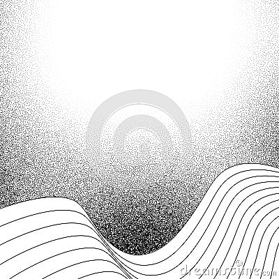 Dotwork wave pattern background. Black noise lines with dots. Dotted vector Vector Illustration