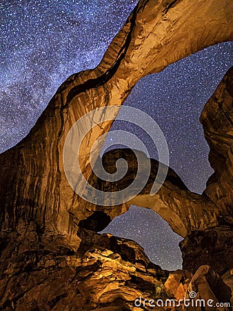 Double Arch Milky Way Glow Stock Photo