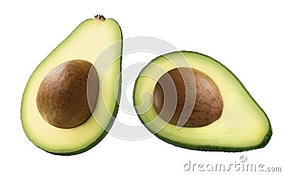 Double avocado half with seed isolated on white Stock Photo