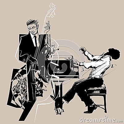 Double bass and piano player Vector Illustration