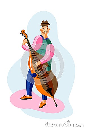 Double bass player cartoon character Vector Illustration