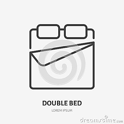 Double bed flat line icon. Bedding sign. Thin linear logo for interior store Vector Illustration