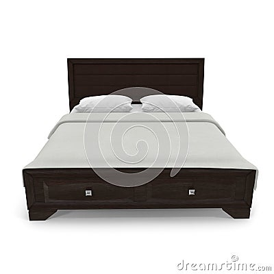 Double bed over white. Front view. 3D illustration Cartoon Illustration