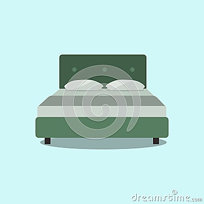 Double bed, web icon isolated on light green background. . front view Flat design Vector Illustration Vector Illustration