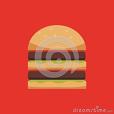 Vector flat illustration of a double beef burger Cartoon Illustration