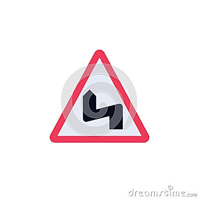 Double bend road sign flat icon Vector Illustration