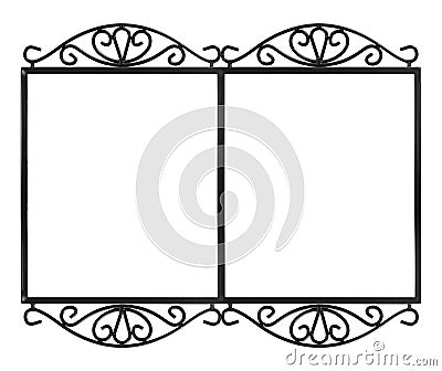 Double black frame diptych for paintings, mirrors or photos isolated on white background Stock Photo