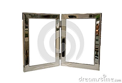 Double blank silver picture frames isolated on white background Stock Photo