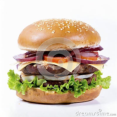 Double burger isolated on white background Stock Photo