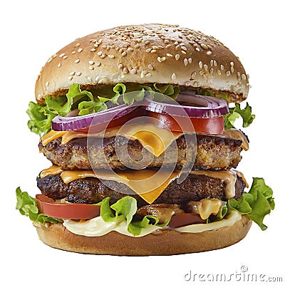 Double burger isolated on white background Stock Photo