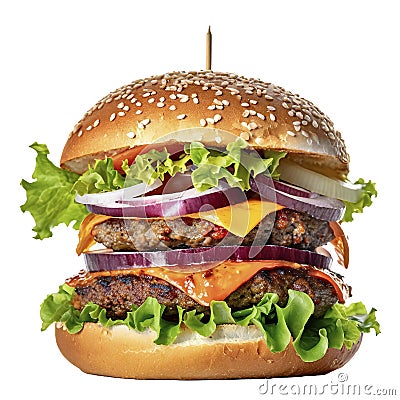 Double burger isolated on white background Stock Photo