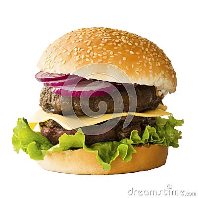 Double burger isolated on white background Stock Photo