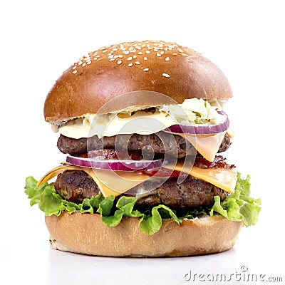 Double burger isolated on white background Stock Photo