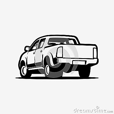 Double Cabin Pickup Truck Vector Isolated. Black and White Monochrome Silhouette Vector Vector Illustration