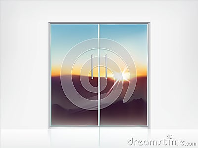 Double closed glass doors and view behind them Vector Illustration