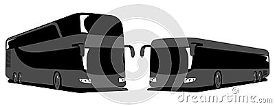 Double-decker and city bus. Flat tourist bus vector illustration. Vector Illustration