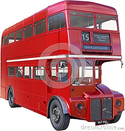 Double Decker London Bus Isolated, Red Stock Photo
