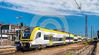 Double-decker reginal train in Offenburg, Germany Stock Photo