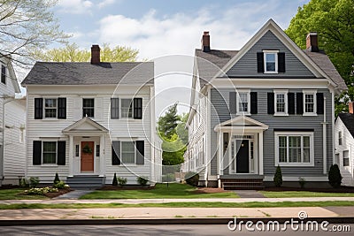 double dutch colonial homes featuring side-by-side front-facing gables Stock Photo