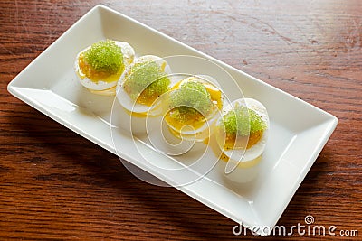 Double eggs with fish eggs Stock Photo