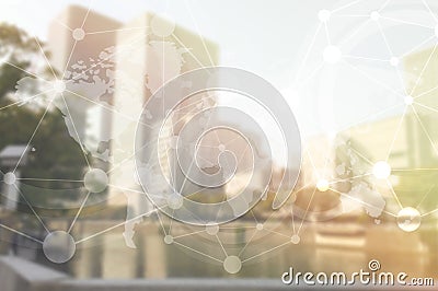 Double exposure of Blurred building and world map for business and financial Stock Photo