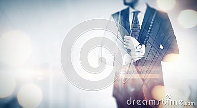 Double exposure business concept. With special lighting effects Stock Photo