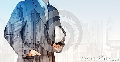 Double exposure of business engineer and abstract city Stock Photo