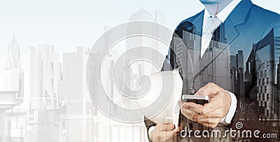 Double exposure of business engineer Stock Photo