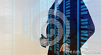 Double exposure of business engineer Stock Photo