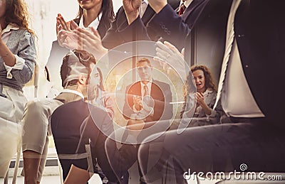 Double exposure business success concept corporate leader,multi-ethnic and diversity business group,professional coaching,motivate Stock Photo