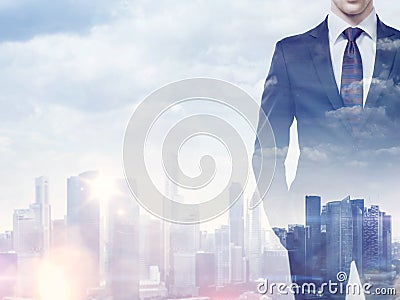 Double exposure of businessman and city Stock Photo