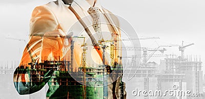 Double exposure of businessman and construction site, business c Stock Photo