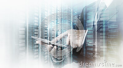 Double exposure of businessman shows modern technology Stock Photo