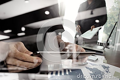 Double exposure of businessman shows modern technology Stock Photo