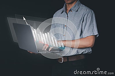 Double Exposure Data analysis for business ideas and stock trading. The graphical interface displays computer technology, virtual Stock Photo