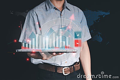 Double Exposure Data analysis for business ideas and stock trading. The graphical interface displays computer technology, virtual Stock Photo