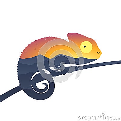 Double exposure chameleon Vector Illustration