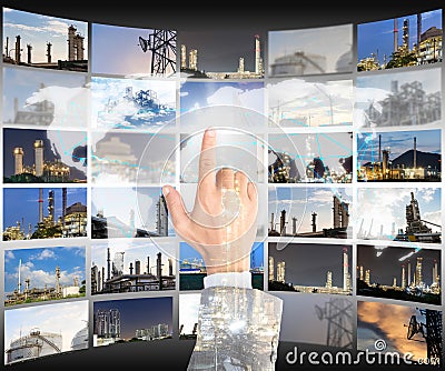 Double exposure hand businessman click choice world map Stock Photo