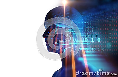 double exposure image of financial graph and virtual human 3dillustration Cartoon Illustration