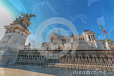 Double exposure with the Monument Nazional a Vittorio Emanuele I Editorial Stock Photo