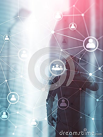 Double exposure people network structureÃ¾Ã¾ HR - Human resources management and recruitment concept. Abstract Cover Design Stock Photo