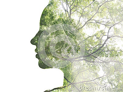 Double exposure portrait Stock Photo