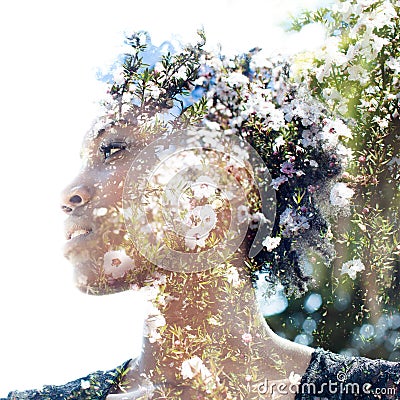 Double exposure portrait Stock Photo