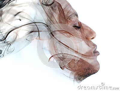 An image of a smoke combined with a portrait of a man Stock Photo