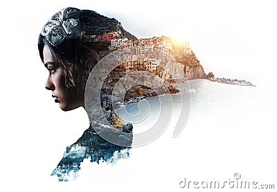 Double exposure portrait Stock Photo